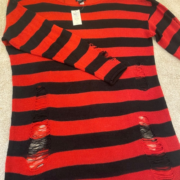 Red/Black Distressed Sweater Dress - Picture 3 of 5